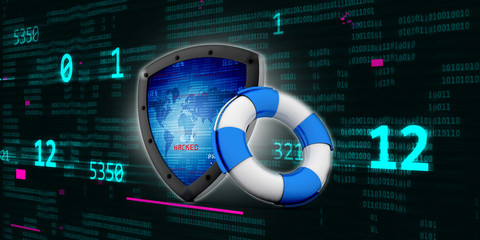 Poster - 3d illustration Security concept - shield in life belt