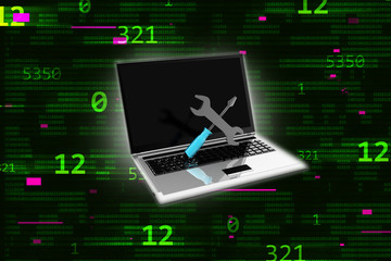 Poster - 3d illustration Wrench and screwdriver on laptop, service concept 
