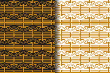 Poster - Set of combination stripped horizontal and wave curve become a pattern use gold color. Seamless pattern use white and black colors background. 