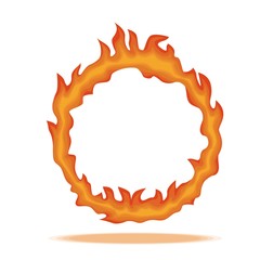 Poster - Ring of fire. Circle surrounded hot red with dancing tongue flame hoop glowing with bright hellfire design hole bright vector plasma energy.