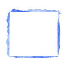 Blue Square Watercolor Frame On White Background