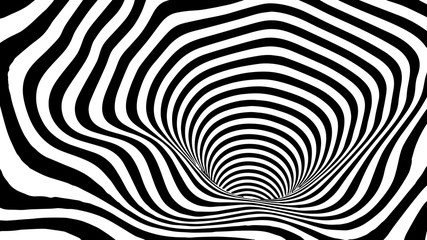 Poster - Black and white abstract wormhole. Optical illusion. Twisted vector illustration. 3D tunnel.