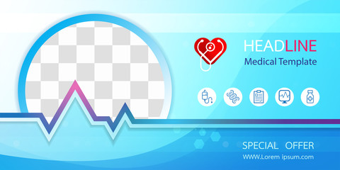Wall Mural - medical banner with medical icon blue background and space for your image. for designing templates w