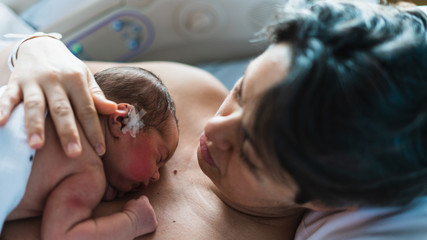 newborn mother and son