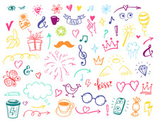 Happy Positive Kids Doodles, Funny Hand Drawn Set, Education, Kindergarden, Adventure, Birthday, Holidays, Social Media, Blogging Illustrations