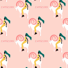 Wall Mural - Seamless pattern with Capricorn - astrological zodiac sign. Abstract print with The Goat-Horned.