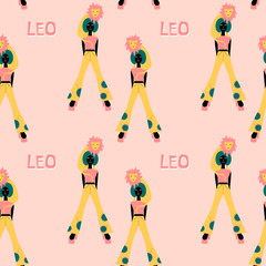 Wall Mural - Seamless pattern with Leo - astrological zodiac sign. Abstract print with The Lion.