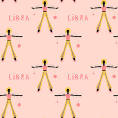 Wall Mural - Seamlless pattern with Libra - astrological zodiac sign. Abstract print with The Scales.