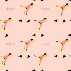 Wall Mural - ISeamless pattern with Pisces - astrological zodiac sign. Abstract print with The Fishes.