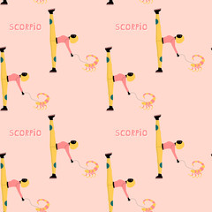 Wall Mural - Seamless pattern with Scorpio - astrological zodiac sign. Abstract print with The Scorpion.