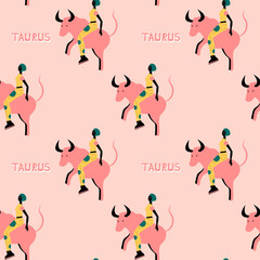 Wall Mural - Seamless pattern with Taurus- astrological zodiac sign. Abstract print with The Bull.