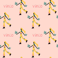 Wall Mural - Seamless pattern with Virgo - astrological zodiac sign. Abstract print with The Maiden.