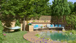 3d illustration - Garten mit Teich und einer Sitzecke und einer Hängematte - Sommer