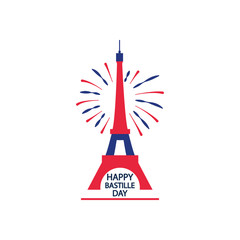 Poster - Happy bastille day concept, eiffel tower and fireworks, flat style