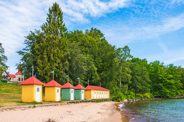 Poster - Classic view at the beach cabins in the swedish city Hjo