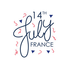 Poster - Bastille day lettering design with decorative elements, flat style