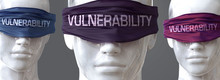Vulnerability Can Blind Our Views And Limit Perspective - Pictured As Word Vulnerability On Eyes To Symbolize That Vulnerability Can Distort Perception Of The World, 3d Illustration