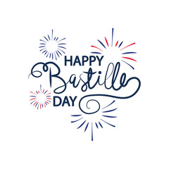 Poster - Decorative fireworks and happy bastille day lettering design, flat style