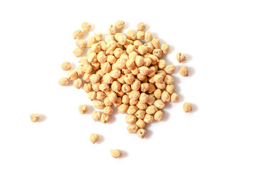 Wall Mural - Small pile of chickpeas isolated on white background. Top view.