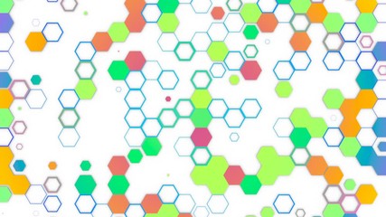 Poster - Colored hexagons arise and disappear on a white background. Summer mood. Seamless loop.
