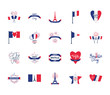 french flags and Bastille day icon set, flat style