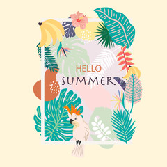 Wall Mural - Collection of summer background set with palm,flower.Editable vector illustration for invitation,postcard and website banner.Hello summer