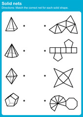 Wall Mural - Match the correct net for each solid shape. -  Worksheet for education.