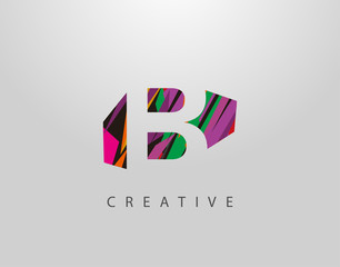 Creative Letter B Logo. Abstract B letter design,Negative Space Logo made of various Strips shapes in color.