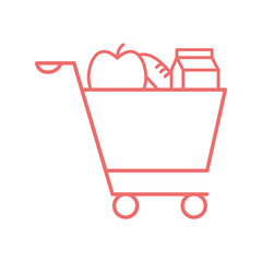 Wall Mural - Milk box apple and bread inside cart line style icon vector design