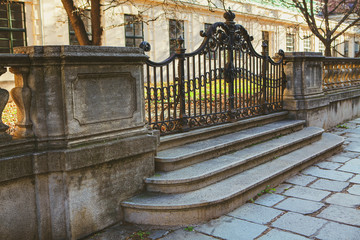 Wall Mural - medieval stairs and closed gate