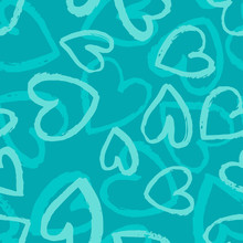 Seamless Pattern With Light Blue Hearts On Blue Background. Vector Design For Textile, Backgrounds, Clothes, Wrapping Paper, Web Sites And Wallpaper. Fashion Illustration Seamless Pattern.