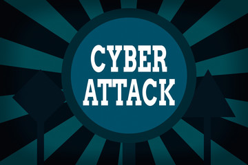 Poster - Text sign showing Cyber Attack. Business photo showcasing An attempt by hackers to Damage Destroy a Computer System Three Blank Safety Road signs One lighted and two dark Street Signage