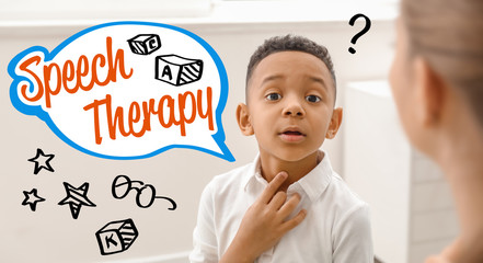 Wall Mural - Little African-American boy at speech therapist's office