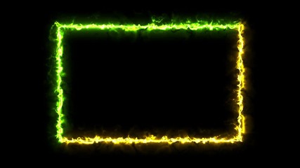 Sticker - Energy Electric Neon rectangle. Rotation of the lights. Green and yellow colors glows. Available in FullHD video render footage. Looped video.