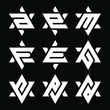 Initial letter a, e, m, F, E, AG, GA, ev, ve, PJ, rd logo template set with geometric david star illustration in flat design monogram symbol