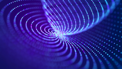 Fototapete - Big data visualization. The musical stream of sounds. Abstract background with interweaving of dots . 3D rendering.