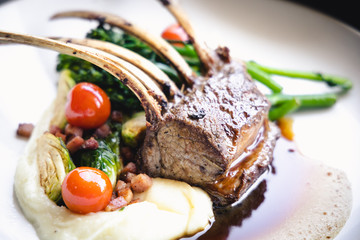 Wall Mural - Grilled Lamb with mashed potato and vegetables