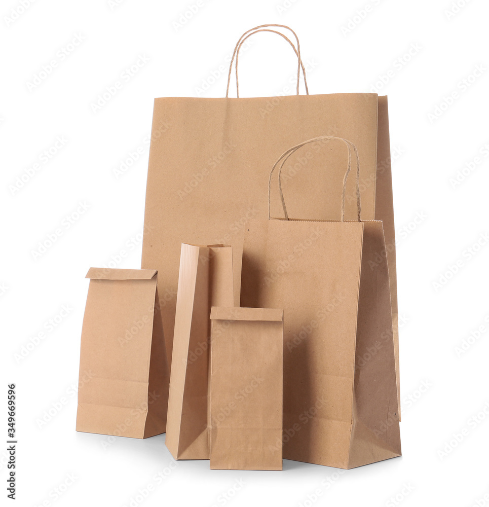 Paper bags on white background
