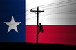 Lineman on pole with Texas Flag