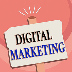 Fototapete - Handwriting text writing Digital Marketing. Conceptual photo market products or services using technologies on Internet Blank Old Weathered Signpost Geometrical Shape Halftone with One stand