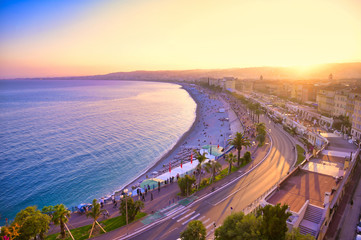 Wall Mural - The Promenade des Anglais on the Mediterranean Sea at Nice, France along the French Riviera.