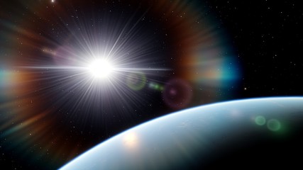 Wall Mural - super-earth planet, realistic exoplanet, planet suitable for colonization, earth-like planet in far space, planets background 3d render