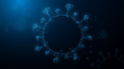 Aufkleber - Abstract 3D wireframe of Coronavirus from lines, triangles, particle, low poly and wireframe design. Vector illustration