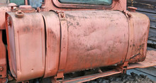 Old  Red Painted Vintage Metal Steel  Tank For Diesel Fuel From Agricultural Tractor