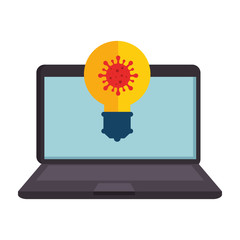 Wall Mural - laptop with particle covid 19 in light bulb vector illustration design