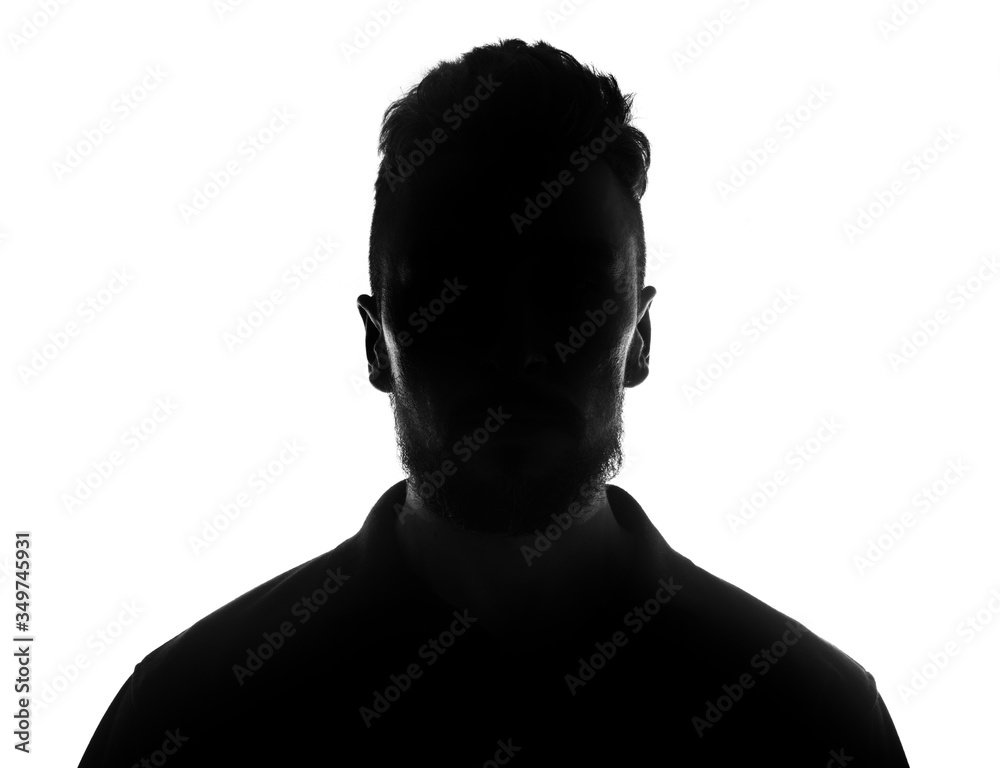 Silhouette of male person over white - obrazy, fototapety, plakaty 