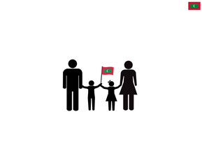 Wall Mural - Maldivian family with Maldives national flag, we love Maldives concept, sign symbol background, vector illustration.