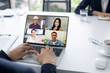 © khwanchai - social distancing concept, businessman talking to colleagues about plan in video conference in house, meeting and planning online as covid 19 or corona virus disease