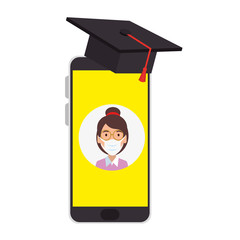 Poster - online education graduated woman isolated icon vector illustration design