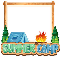 Wall Mural - border template design with tent and campfire in the park